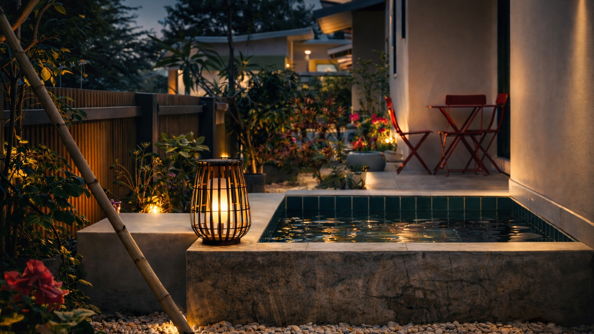 Luxe Sands Pran bungalows at night